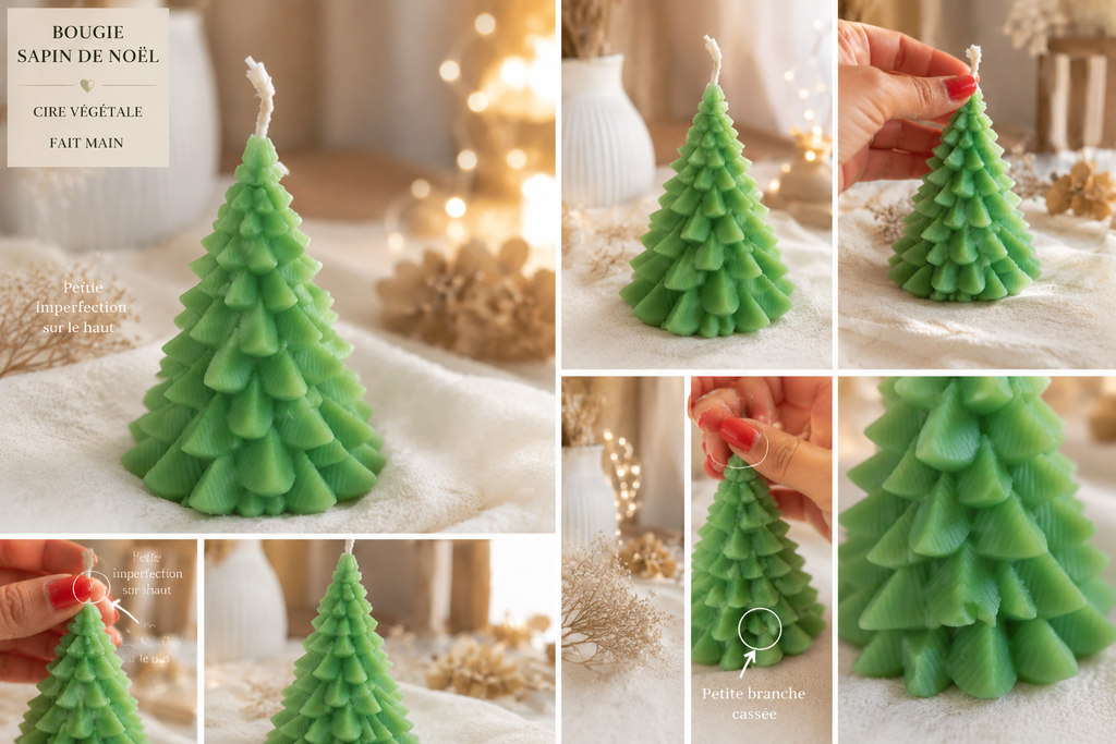 Bougie Sapin de Noel avec Mica brillant .