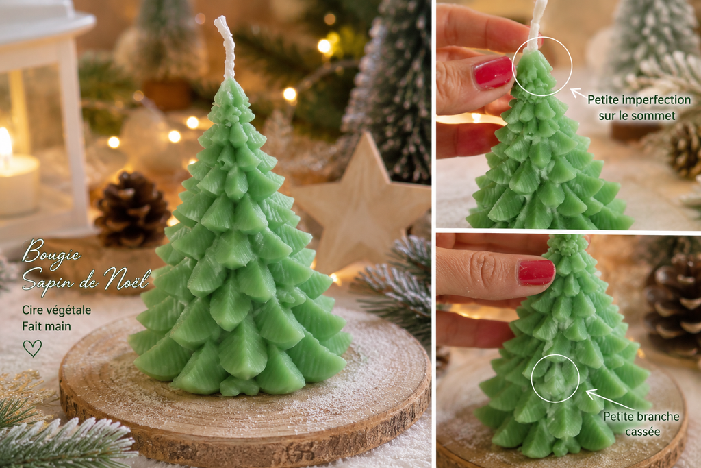 Bougie Sapin de Noel avec Mica brillant .