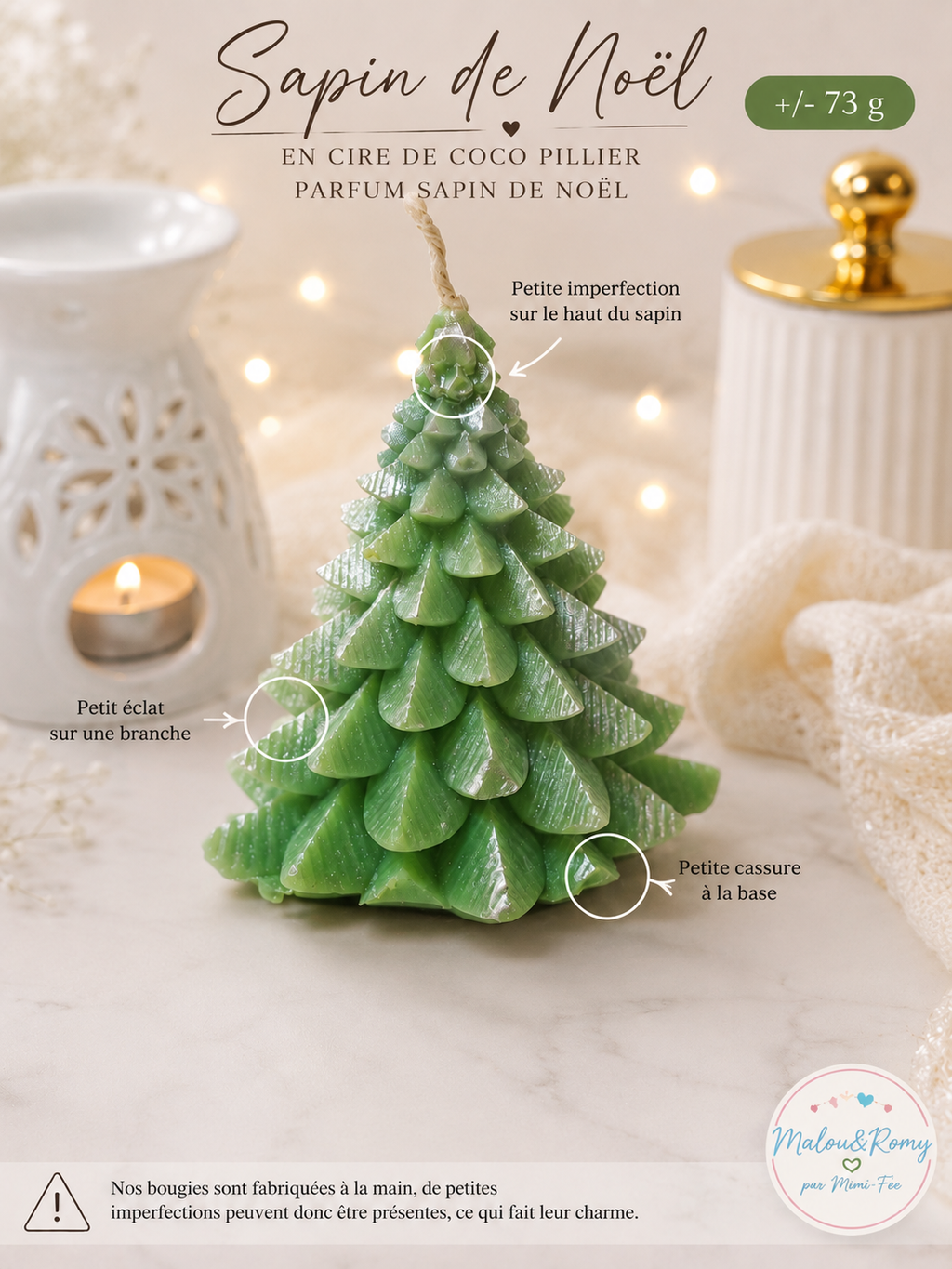 Bougie Sapin de Noel avec Mica brillant .