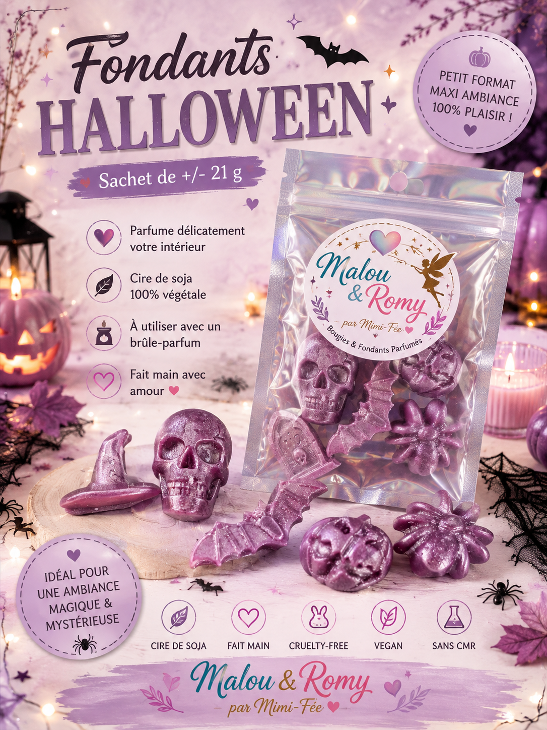 Sachet de 6 Fondants Halloween parfumés aux fruits de la passion.